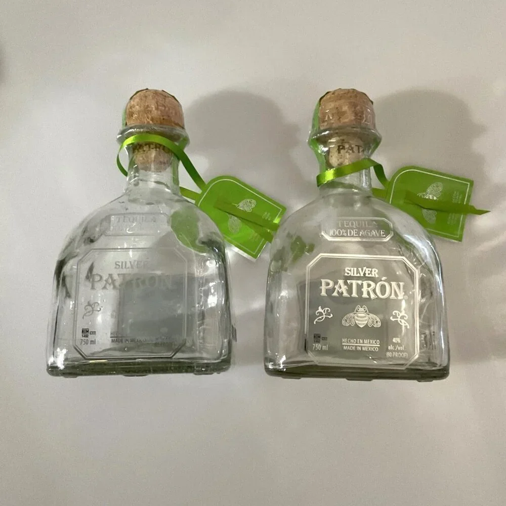 DIY 2 PATRON SILVER TEQUILA BOTTLES 750 ML WITH CORKS &TAGS